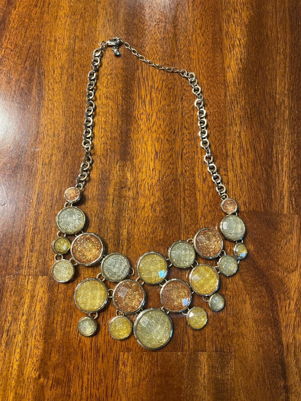 Statement Necklace Sparkle Discs Gold Copper Silver Bib Chain